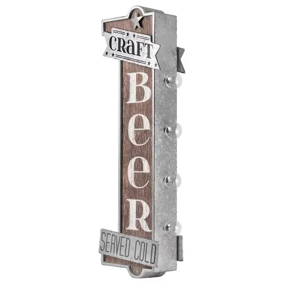 NEW Craft Beer Served Cold Metal and Wood LED Marquee Sign - Picture 1 of 4